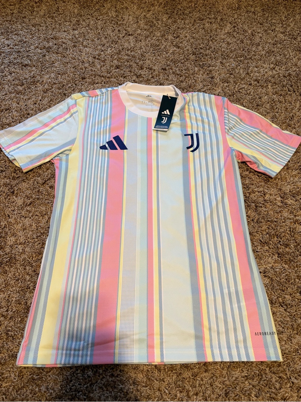 adidas Juventus Pastel Stripe Training Jersey in Light Blue and Multicolor